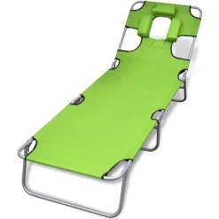 MAISON EXCLUSIVE - Chaise longue avec coussin de tête acier enduit de poudre vert