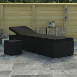 MAISON EXCLUSIVE - Chaise longue avec coussin et table à thé résine tressée noir