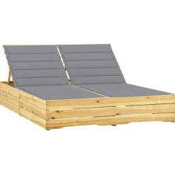MAISON EXCLUSIVE - Chaise longue double et coussins gris bois de pin imprégné