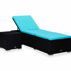 MAISON EXCLUSIVE - Chaise longue avec coussin et table à thé résine tressée bleu