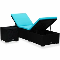 MAISON EXCLUSIVE - Chaise longue avec coussin et table à thé résine tressée bleu