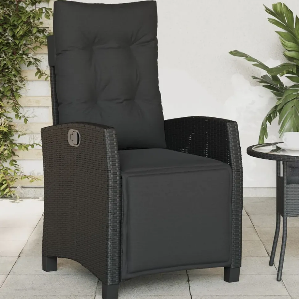 MAISON EXCLUSIVE - Chaise inclinable de jardin et repose-pied noir résine tressée