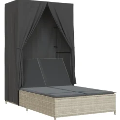 MAISON EXCLUSIVE - Chaise longue double avec toit et rideaux gris clair poly rotin