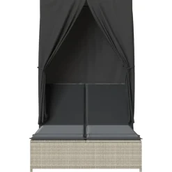 MAISON EXCLUSIVE - Chaise longue double avec toit et rideaux gris clair poly rotin