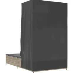 MAISON EXCLUSIVE - Chaise longue double avec toit et rideaux gris clair poly rotin