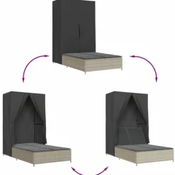 MAISON EXCLUSIVE - Chaise longue double avec toit et rideaux gris clair poly rotin