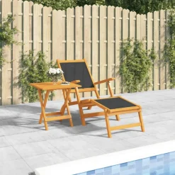 MAISON EXCLUSIVE - Chaise longue d'extérieur avec table acacia massif et textilène