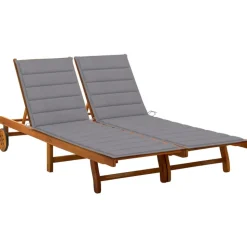 MAISON EXCLUSIVE - Chaise longue de jardin 2 places avec coussins acacia solide