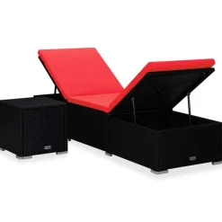 MAISON EXCLUSIVE - Chaise longue avec coussin et table à thé résine tressée rouge