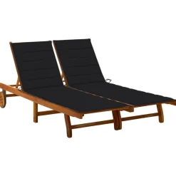 MAISON EXCLUSIVE - Chaise longue de jardin 2 places avec coussins acacia solide