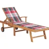 MAISON EXCLUSIVE - Chaise longue avec coussin à carreaux rouge bois de teck solide