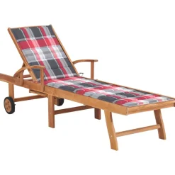 MAISON EXCLUSIVE - Chaise longue avec coussin à carreaux rouge bois de teck solide