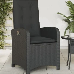 MAISON EXCLUSIVE - Chaise inclinable de jardin avec coussins noir résine tressée