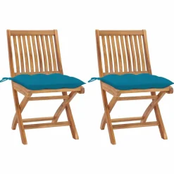 MAISON EXCLUSIVE - Chaises de jardin lot de 2 avec coussins bleu clair teck massif