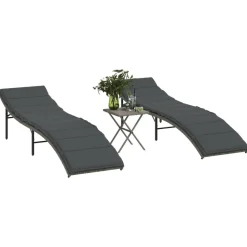 MAISON EXCLUSIVE - Chaises longues lot de 2 avec table gris résine tressée