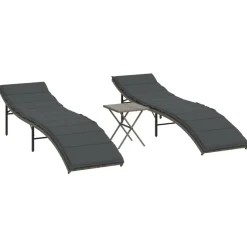 MAISON EXCLUSIVE - Chaises longues lot de 2 avec table gris résine tressée