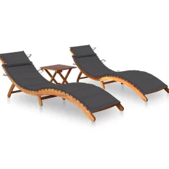 MAISON EXCLUSIVE - Chaises longues lot de 2 avec table et coussins acacia solide