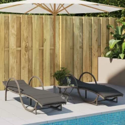 MAISON EXCLUSIVE - Chaises longues lot de 2 avec coussins gris résine tressée