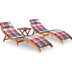 MAISON EXCLUSIVE - Chaises longues lot de 2 avec table et coussins acacia solide