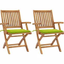 MAISON EXCLUSIVE - Chaises de jardin lot de 2 avec coussins vert vif bois de teck