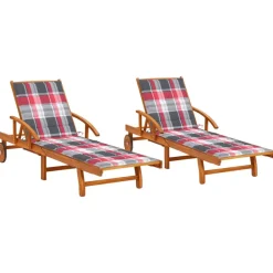 MAISON EXCLUSIVE - Chaises longues lot de 2 avec coussins bois d'acacia solide