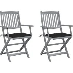 MAISON EXCLUSIVE - Chaises pliables d'extérieur lot de 2 et coussins bois d'acacia