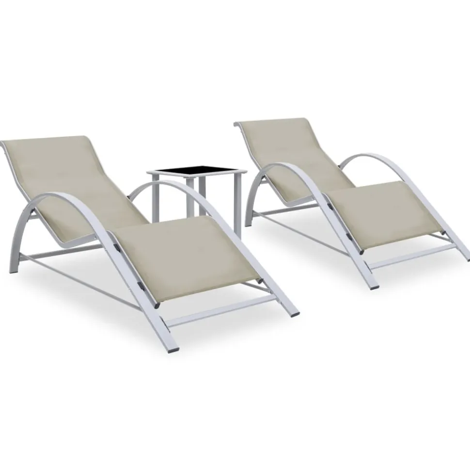 MAISON EXCLUSIVE - Chaises longues lot de 2 avec table aluminium crème