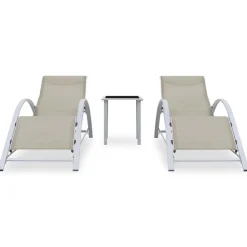 MAISON EXCLUSIVE - Chaises longues lot de 2 avec table aluminium crème