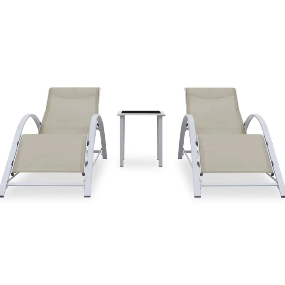 MAISON EXCLUSIVE - Chaises longues lot de 2 avec table aluminium crème
