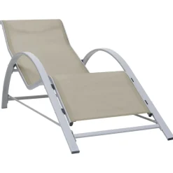 MAISON EXCLUSIVE - Chaises longues lot de 2 avec table aluminium crème