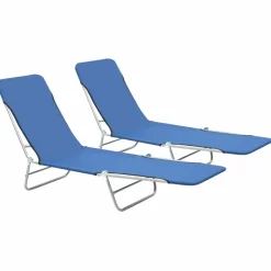 MAISON EXCLUSIVE - Chaises longues pliables lot de 2 acier et tissu bleu