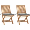 MAISON EXCLUSIVE - Chaises de jardin lot de 2 et coussins gris bois de teck massif