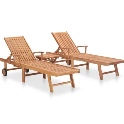 MAISON EXCLUSIVE - Chaises longues lot de 2 avec table bois de teck solide