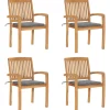 MAISON EXCLUSIVE - Chaises de jardin empilables avec coussins lot de 4 teck solide