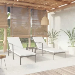 MAISON EXCLUSIVE - Chaises longues lot de 2 avec table résine tressée noir