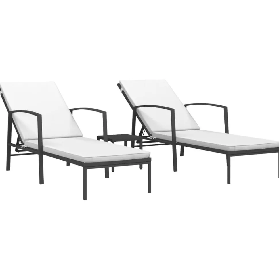 MAISON EXCLUSIVE - Chaises longues lot de 2 avec table résine tressée noir