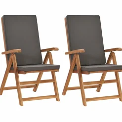 MAISON EXCLUSIVE - Chaises inclinables lot de 2 avec coussins teck solide gris