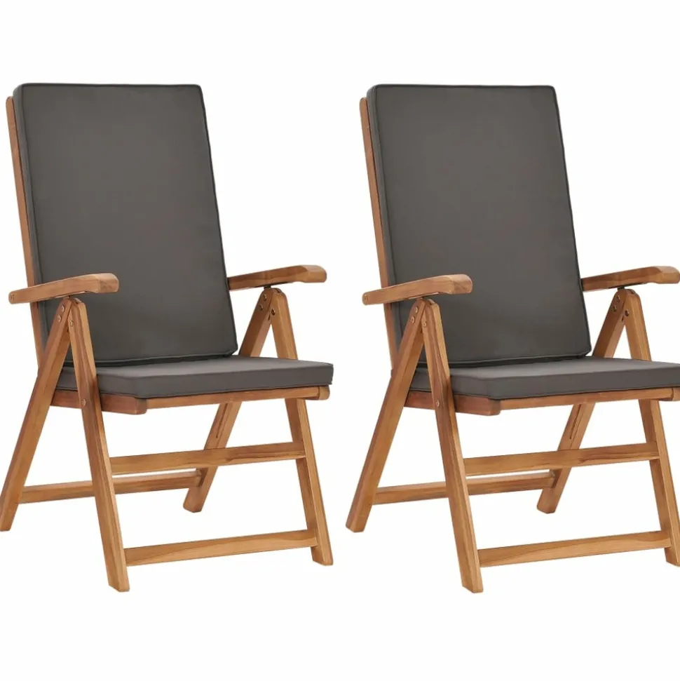 MAISON EXCLUSIVE - Chaises inclinables lot de 2 avec coussins teck solide gris