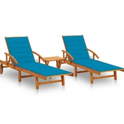 MAISON EXCLUSIVE - Chaises longues lot de 2 avec table et coussins acacia solide