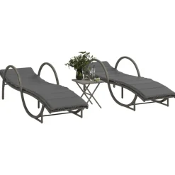 MAISON EXCLUSIVE - Chaises longues lot de 2 avec table gris résine tressée