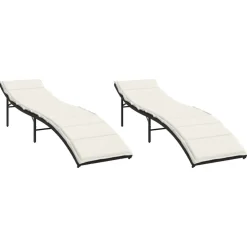 MAISON EXCLUSIVE - Chaises longues lot de 2 avec coussins noir résine tressée