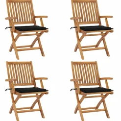 MAISON EXCLUSIVE - Chaises pliables de jardin avec coussins lot de 4 teck solide