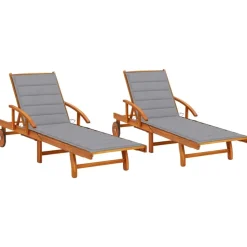 MAISON EXCLUSIVE - Chaises longues lot de 2 avec coussins bois d'acacia solide