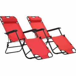 MAISON EXCLUSIVE - Chaises longues pliables 2 pcs avec repose-pied acier rouge
