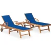 MAISON EXCLUSIVE - Chaises longues lot de 2 avec table et coussin bois teck solide
