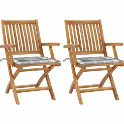 MAISON EXCLUSIVE - Chaises de jardin lot de 2 avec coussins à carreaux gris teck