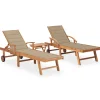 MAISON EXCLUSIVE - Chaises longues lot de 2 avec table et coussin bois teck solide