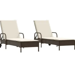MAISON EXCLUSIVE - Chaises longues avec coussins lot de 2 marron résine tressée