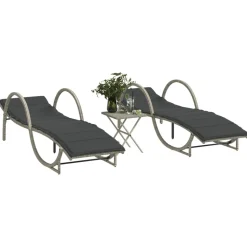 MAISON EXCLUSIVE - Chaises longues lot de 2 avec table gris clair résine tressée