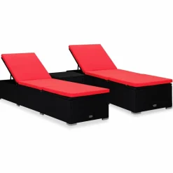 MAISON EXCLUSIVE - Chaises longues de jardin table à thé 3 pcs résine tressée noir